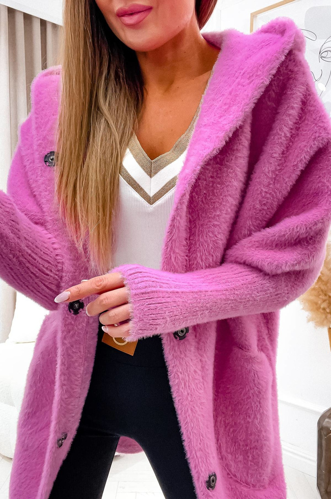 KURTKA ALPAKA Z KAPTUREM- CIEMNY RÓŻ