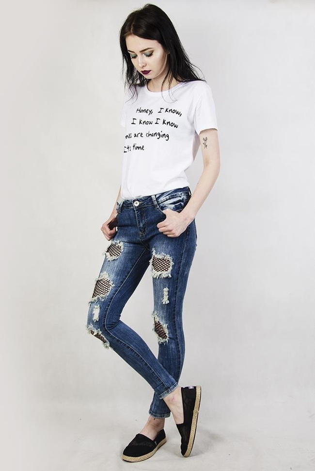 Spodnie jeansowe z wstawkami kabaretkami