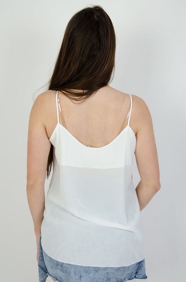 Biała szyfonowa bluzka na ramiączka z koronką