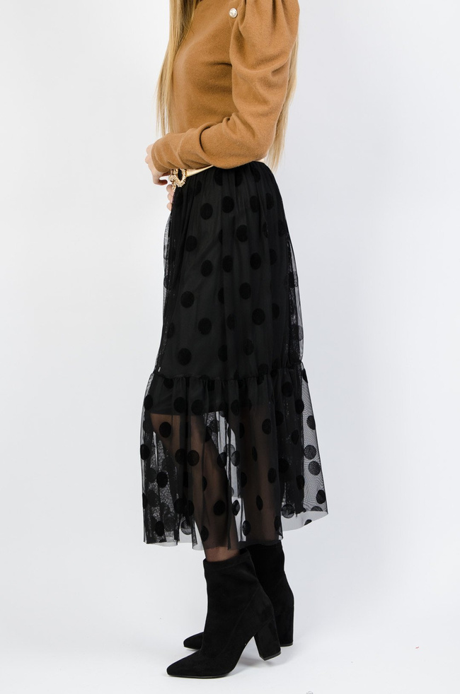 CZARNA TIULOWA SPÓDNICA W KROPKI