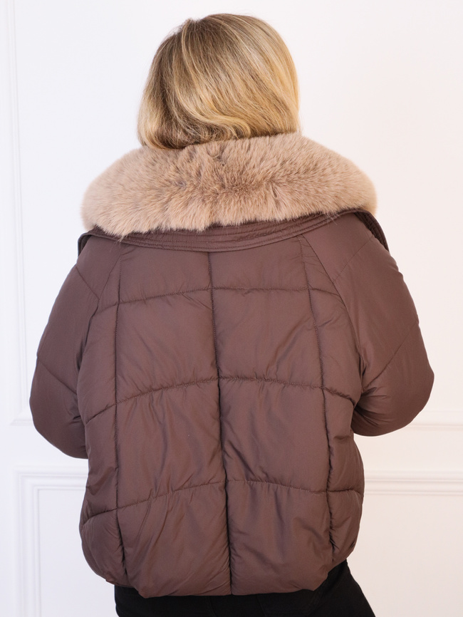 KURTKA OVERSIZE Z FUTERKIEM- CZEKOLADOWA