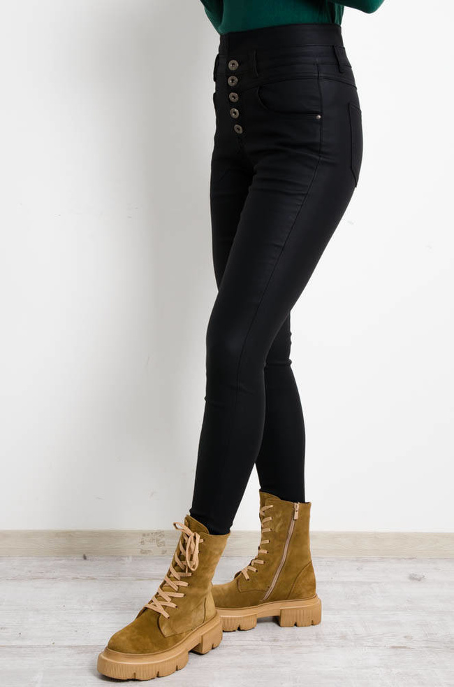 CZARNE SPODNIE WOSKOWANE Z BARDZO WYSOKIM STANEM 