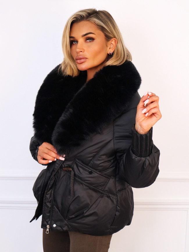 KURTKA ZIMOWA ZAPINANA NA ZAMEK I GUZIKI Z FUTERKIEM- CZARNA