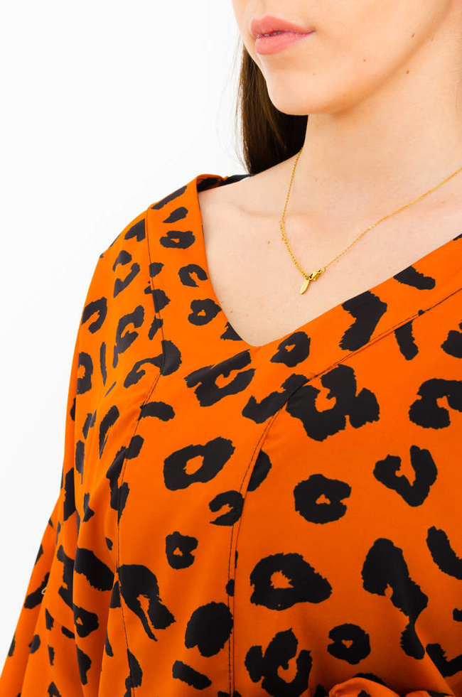 POMARAŃCZOWA BLUZKA W CĘTKI Z DEKOLTEM W  SZPIC