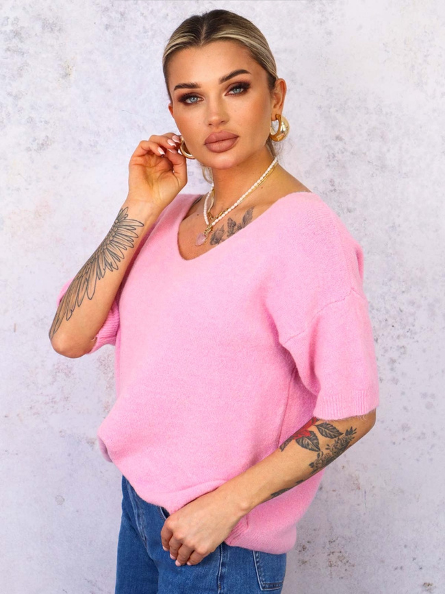 SWETER Z KRÓTKIM RĘKAWEM BABY ALPAKA- RÓŻOWY