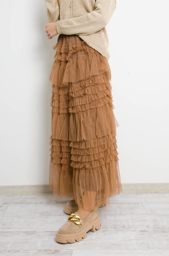 DŁUGA BRĄZOWA SPÓDNICA TIULOWA