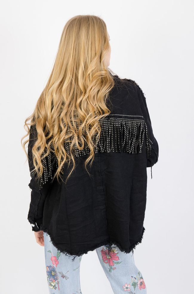 CZARNA KURTKA JEANSOWA Z FRĘDZLAMI (S-L)