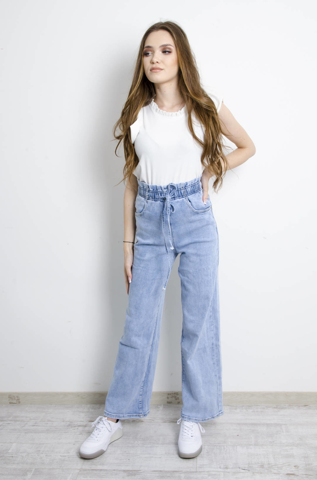 SPODNIE JEANSOWE Z GUMĄ W PASIE- SZEROKIE NOGAWKI