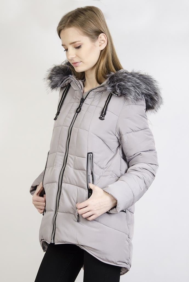 Ocieplana szara asymetryczna kurtka