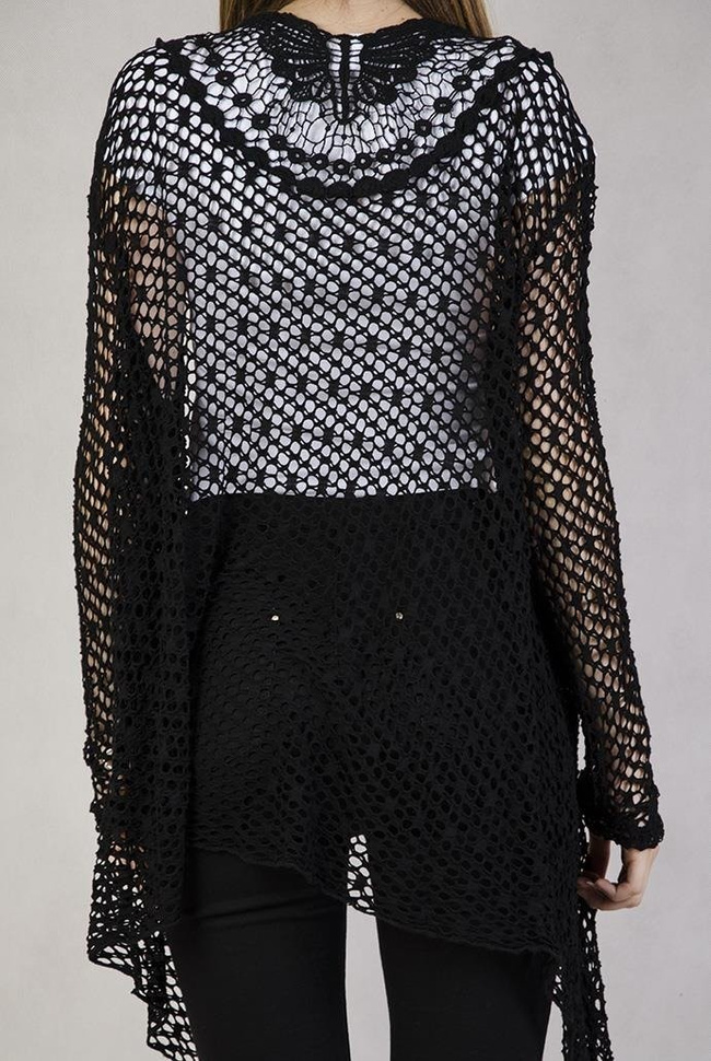Ażurowa narzuta z motylem na plecach czarna