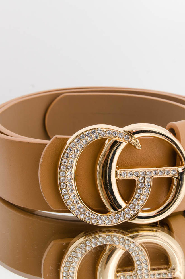 BRĄZOWY PASEK CG- ZŁOTE ZAPIĘCIE Z CYRKONIAMI 