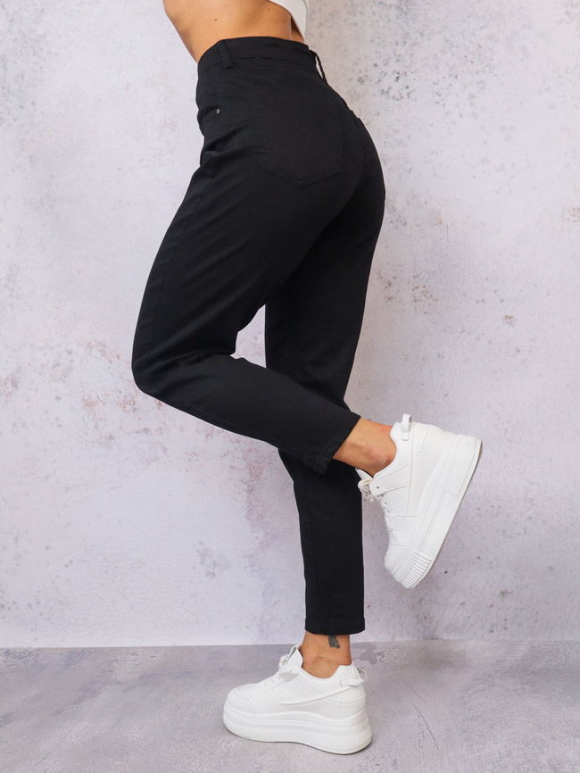 CZARNE MATERIAŁOWE SPODNIE- MOM FIT