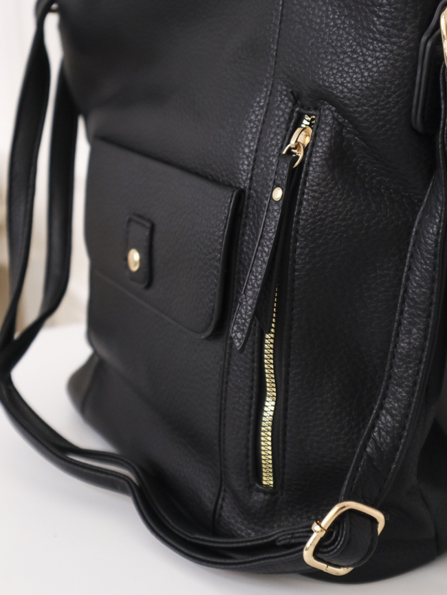 TORBA SHOPPERKA Z IMITACJI SKÓRY- CZARNA