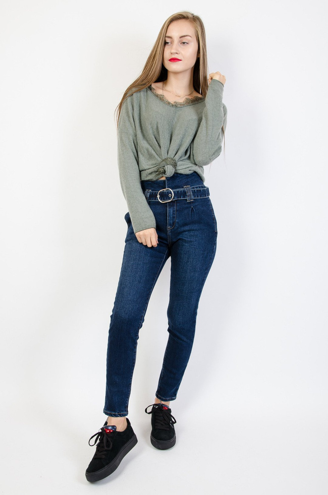 Spodnie jeansowe z wysokim stanem bez kieszeni