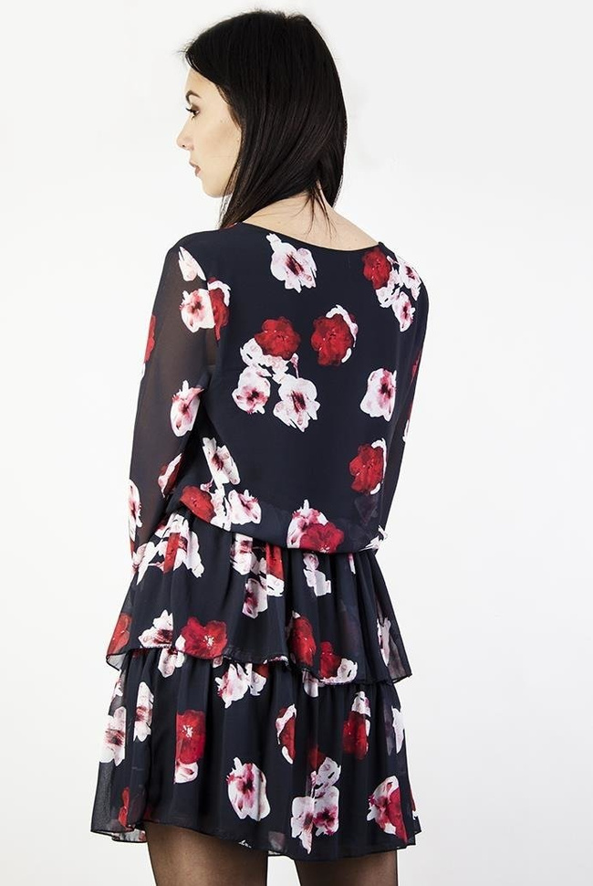 Granatowa sukienka w biało-czerwone kwiaty