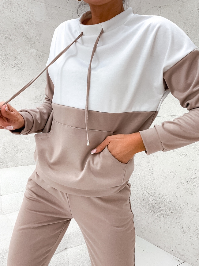 BEŻOWY KOMPLET DRESOWY BLUZA ZE SZNURKAMI+ SPODNIE