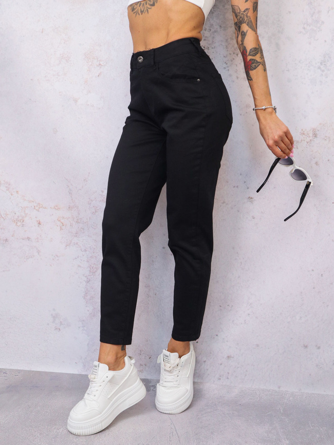 CZARNE MATERIAŁOWE SPODNIE- MOM FIT
