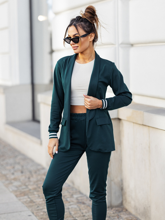 KOMPLET SPODNIE+ MARYNARKA ZE ŚCIĄGACZAMI- BUTELKOWA ZIELEŃ