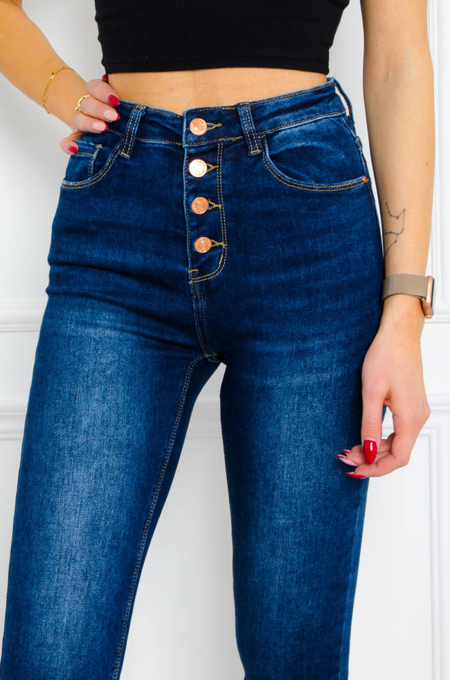 SPODNIE JEANSOWE SKINNY Z GUZIKAMI- CIEMNY JEANS