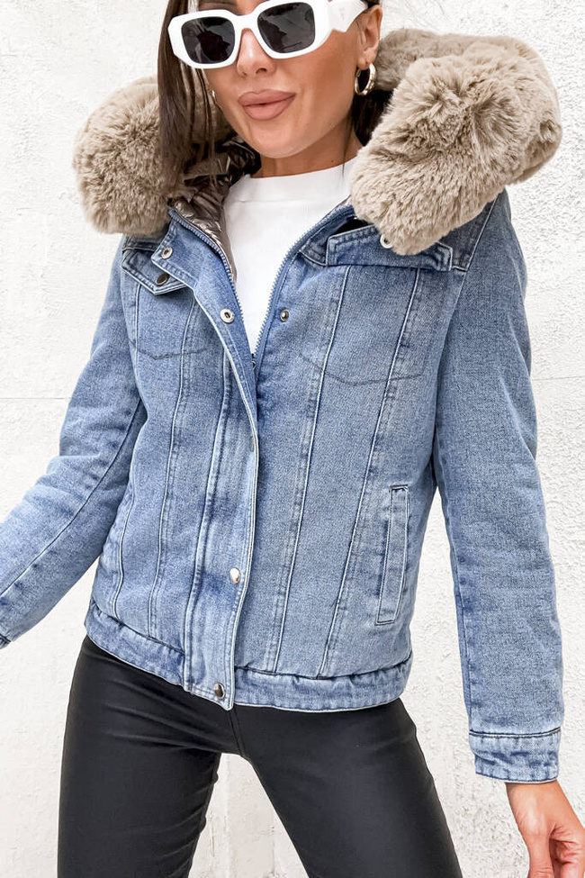 DWUSTRONNA ZŁOTO-JEANSOWA KURTKA Z FUTERKIEM