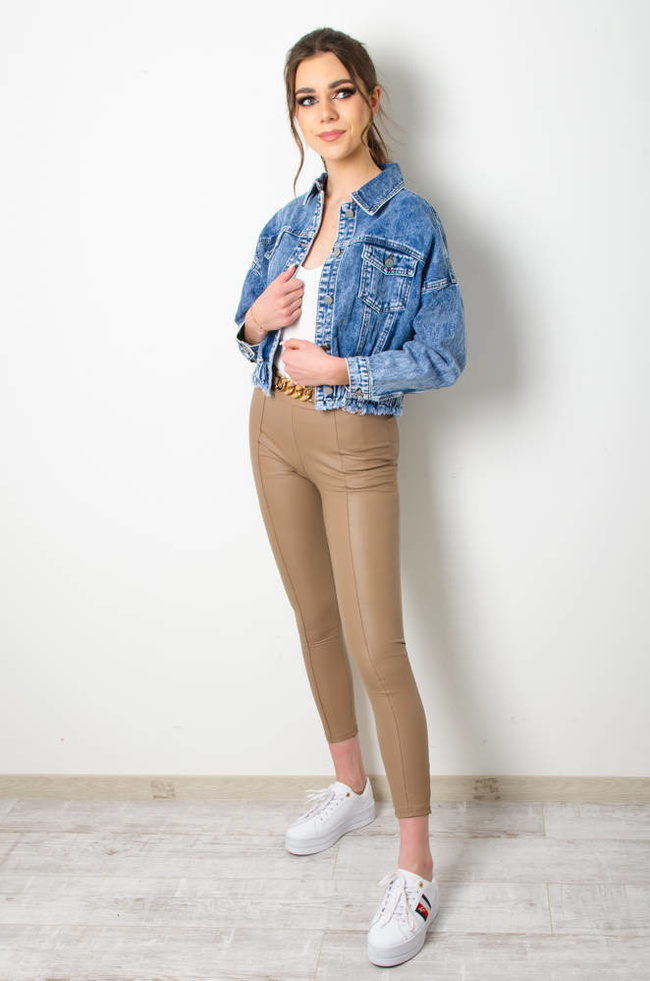 KURTKA JEANSOWA BOMBERKA Z KOŁNIERZEM