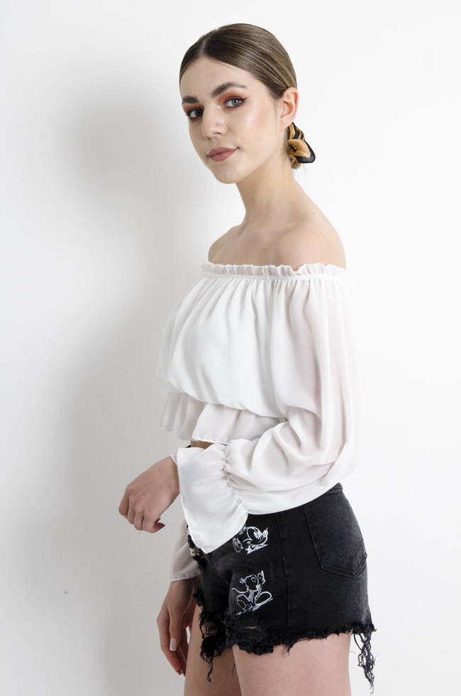 BLUZKA HISZPANKA NA DŁUGI RĘKAW - BIAŁA