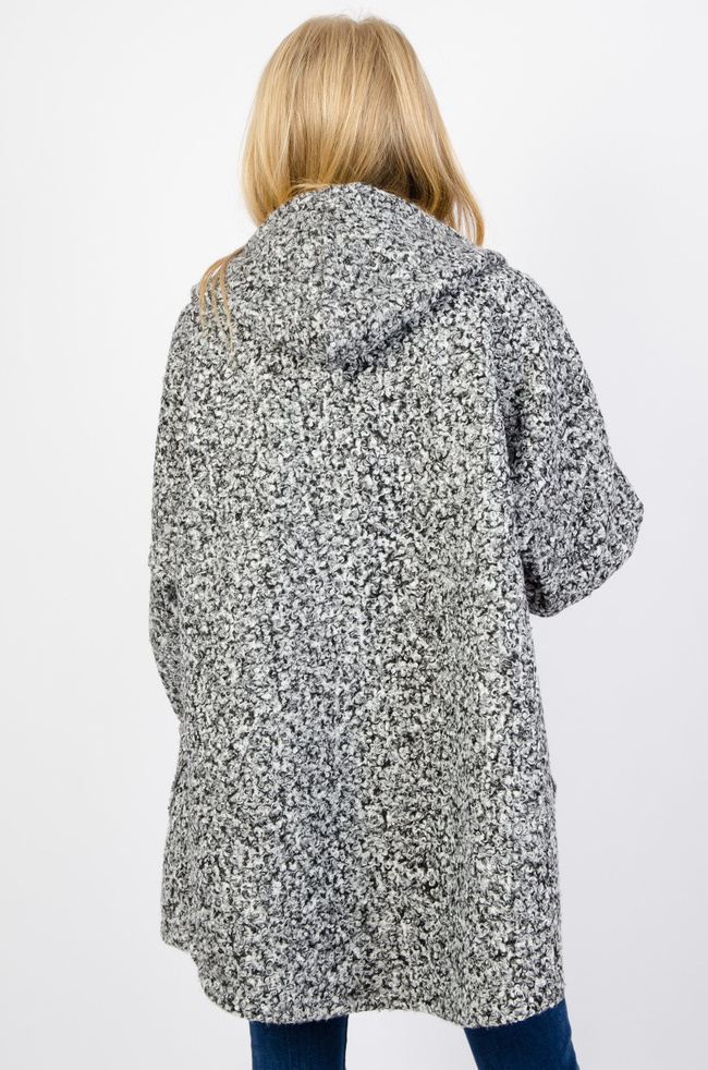 Ciemnoszary przejściowy płaszcz z asymetrycznym dołem