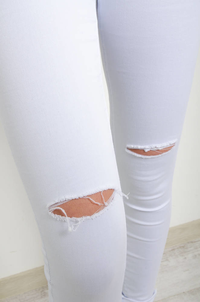 BIAŁE SPODNIE Z ROZCIECIAMI - WYSOKI STAN