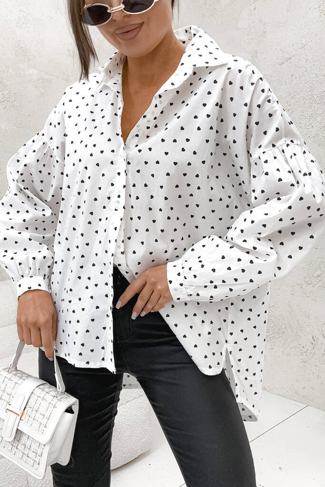 KOSZULA OVERSIZE W SERDUSZKA- BIAŁA