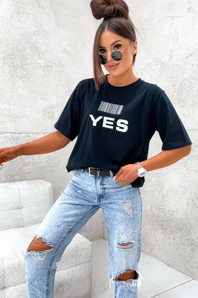 T-SHIRT Z KODEM KRESKOWYM YES-NO- CZARNA