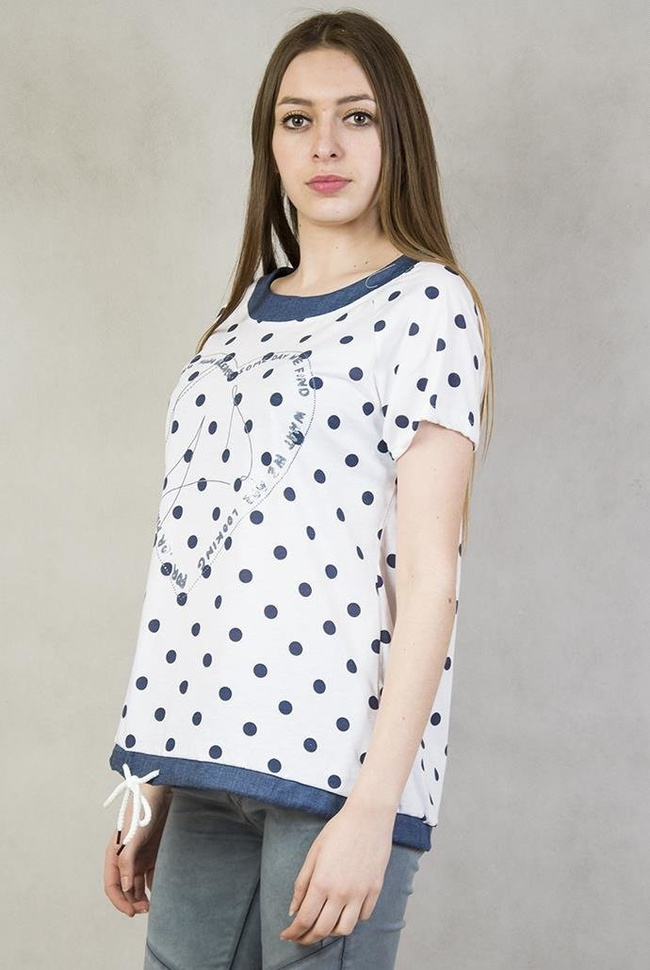 Biała bluzka w granatowe grochy