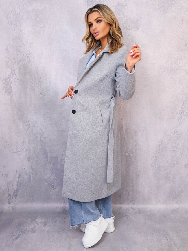 DŁUGI WIĄZANY PŁASZCZ- SZARY