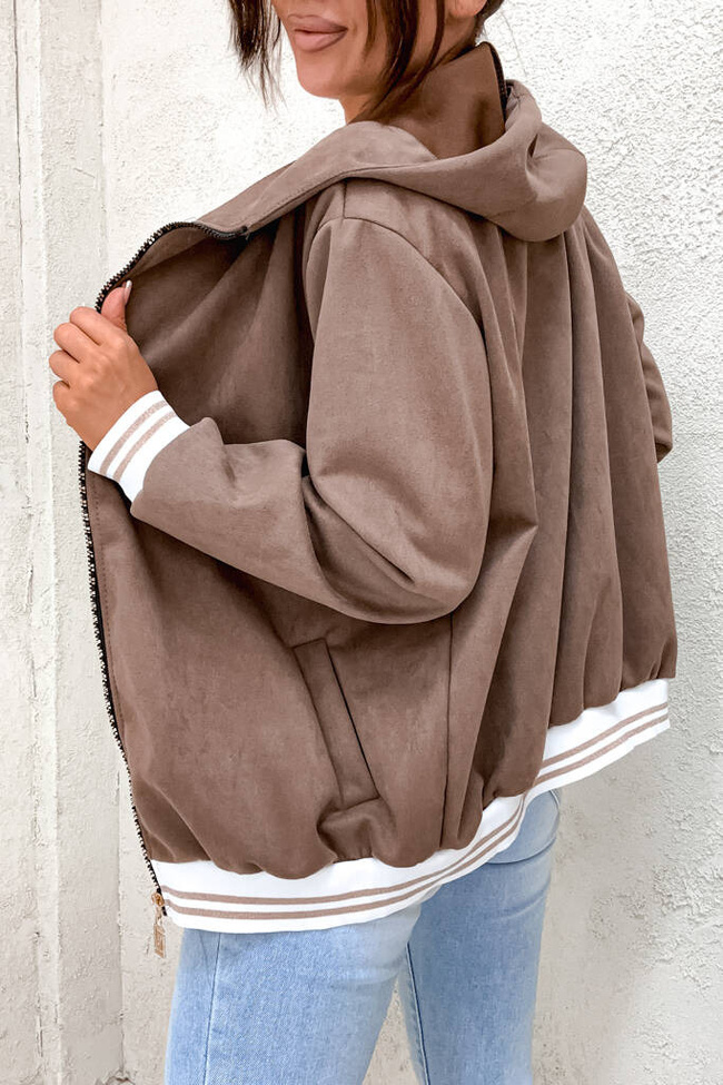 BLUZA ZAMSZOWA Z KONTRASTOWYMI ŚCIĄGACZAMI- CIEMNY BRĄZ