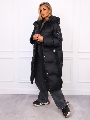 DŁUGA KURTKA PŁASZCZ Z LAMPASAMI WYPEŁNIONA KACZYM PUCHEM- CZARNA