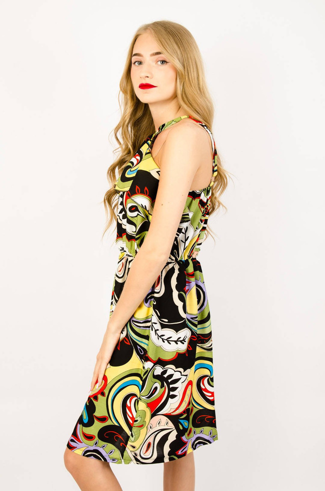 CZARNO-ZIELONA WZORZYSTA SUKIENKA 