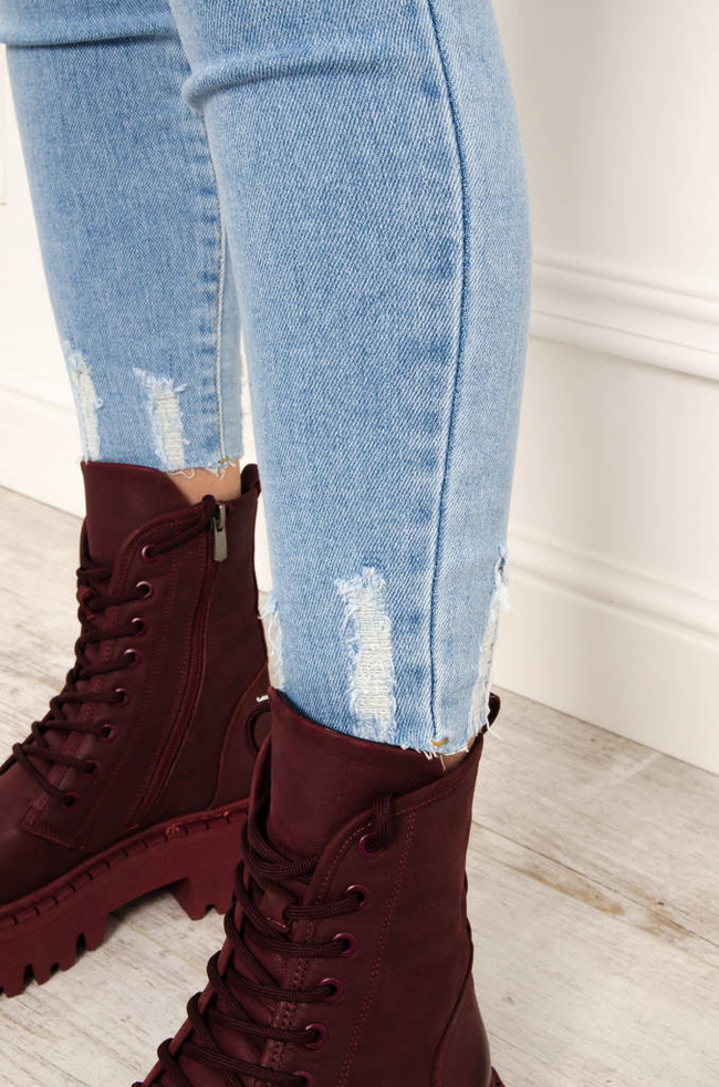 SPODNIE JEANSOWE Z SZARPANIEM PRZY NOGAWCE- WYSOKI STAN