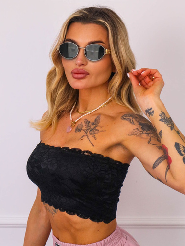 TOP KORONKOWY BANDEAU BEZ RAMIĄCZEK- CZARNY