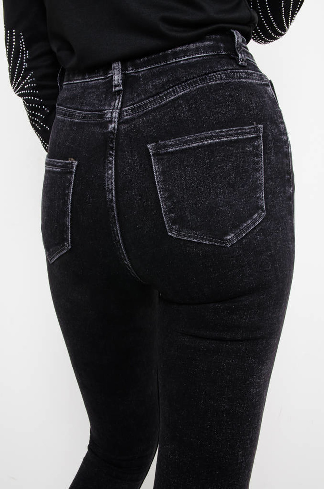 SPODNIE JEANSOWE SKINNY Z BARDZO WYSOKIM STANEM- GRAFITOWE