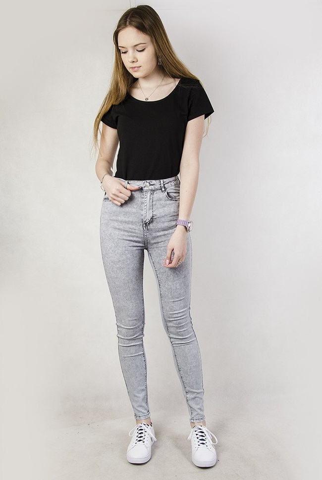 Szare spodnie marmurkowe skinny jeans