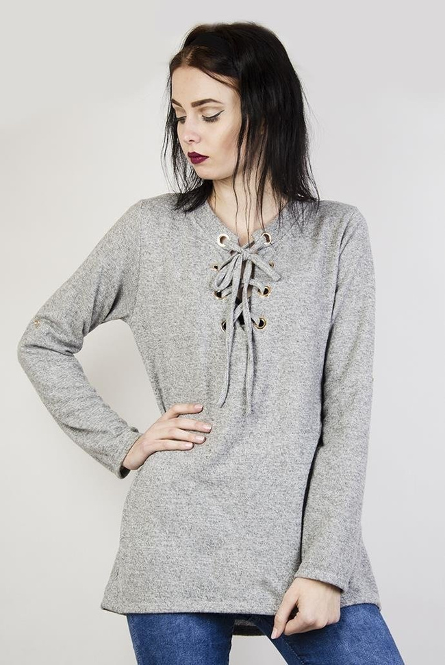 Szara bluzka z wiązaniem z przodu