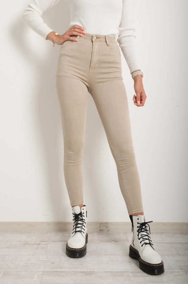 BEŻOWE SPODNIE SKINNY- WYSOKI STAN