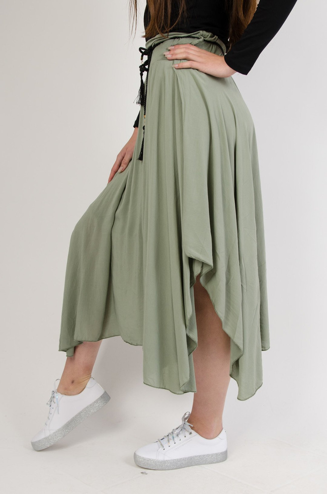 Długa asymetryczna spódnica z wycięciem+ pasek