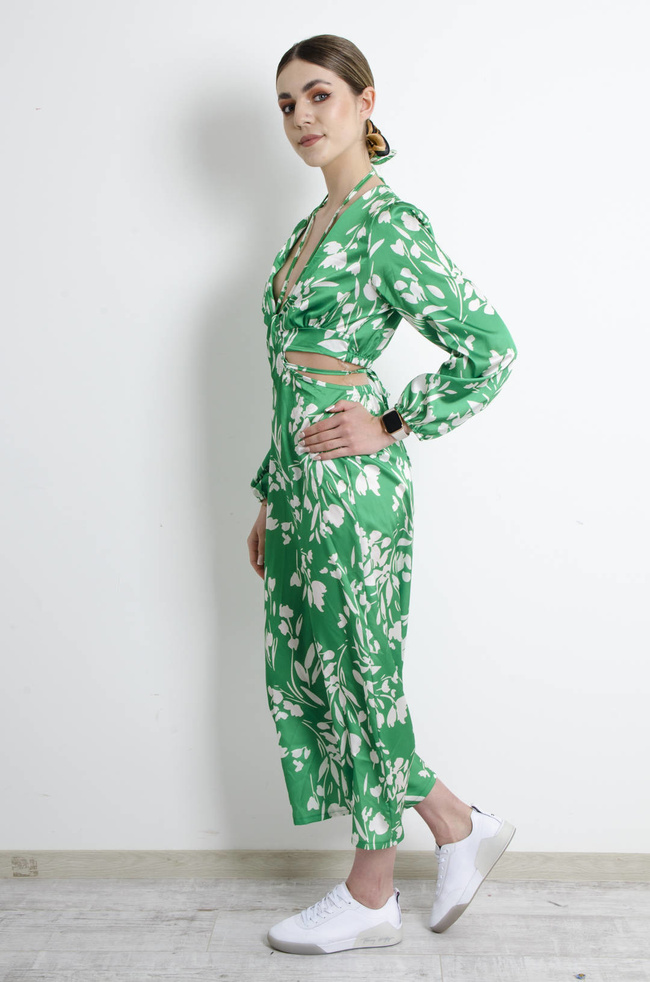 SUKIENKA ZIELONA W KWIATY Z WYCIĘCIEM