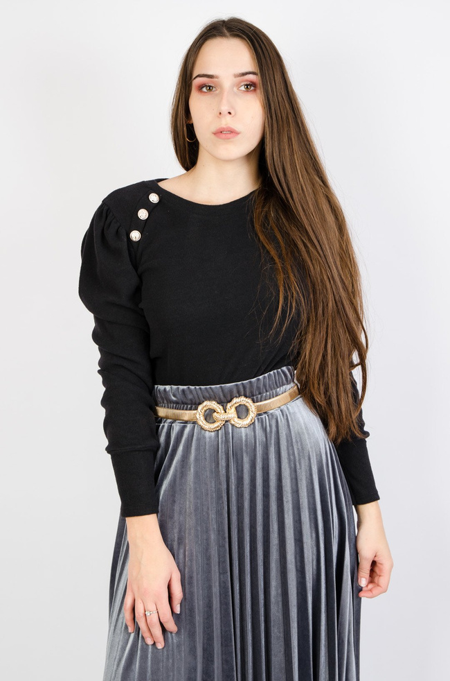 CZARNA BLUZKA Z BUFIASTYMI RĘKAWAMI