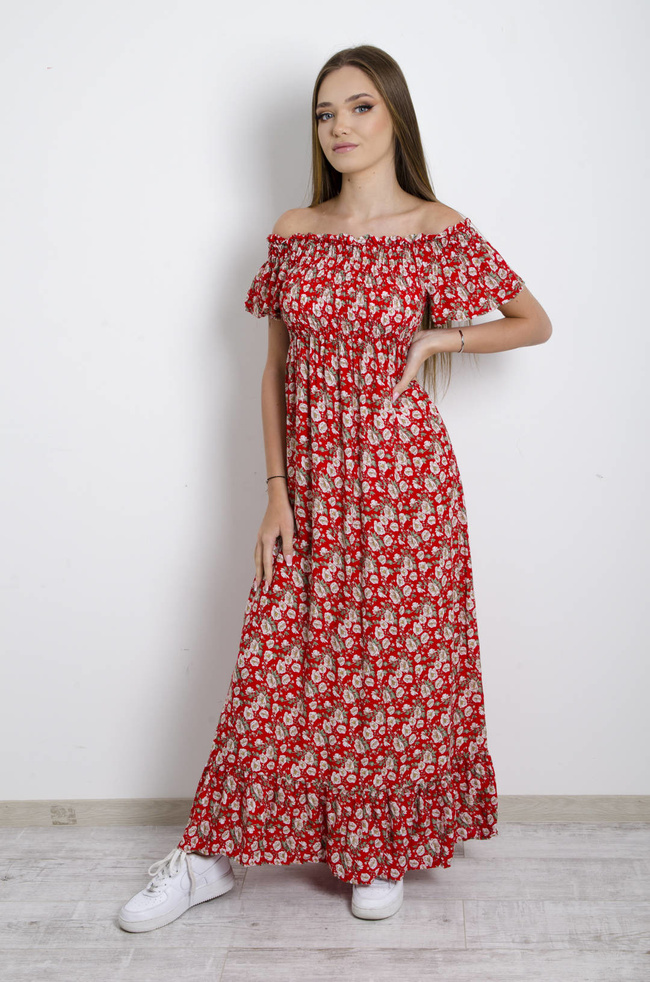 SUKIENKA MAXI W KWIATY - CZERWONA