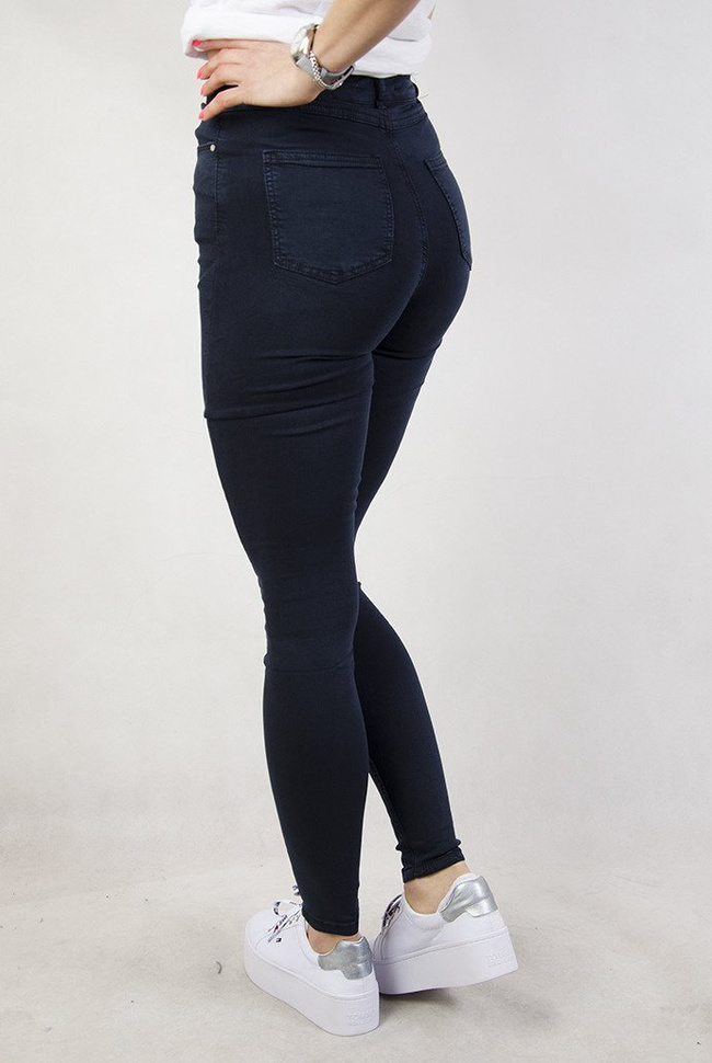 Granatowe dopasowane spodnie z wysokim stanem