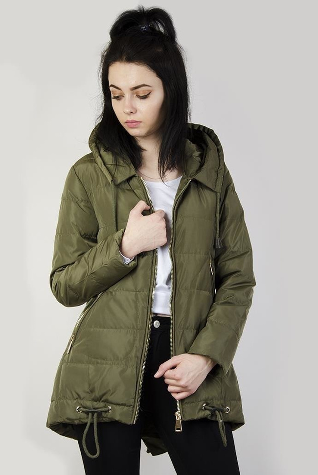 Kurtka khaki przedłużana, ze ściągaczem na dole