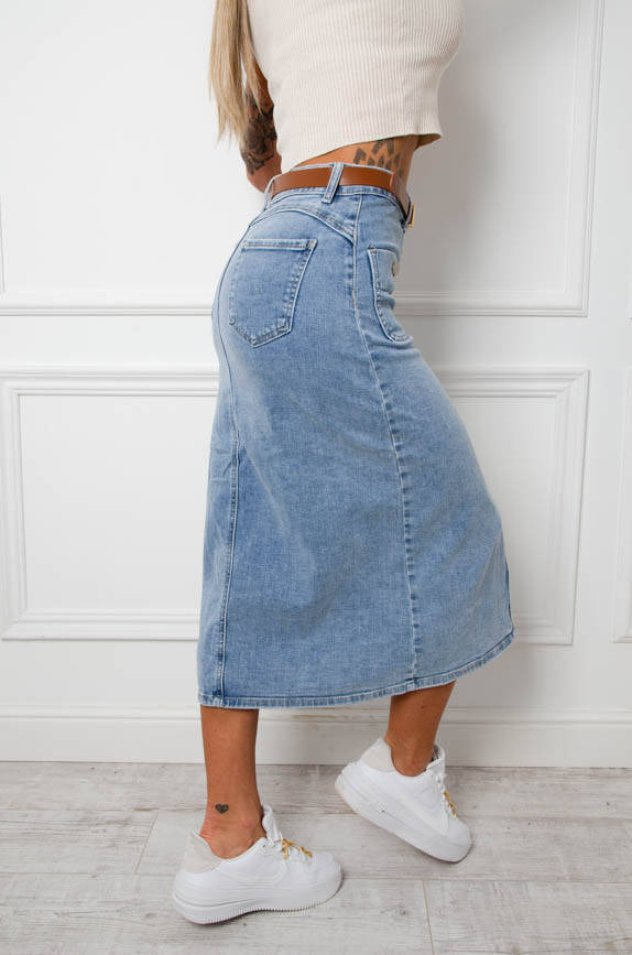 JEANSOWA SPÓDNICA MIDI ZAPINANA NA GUZIKI