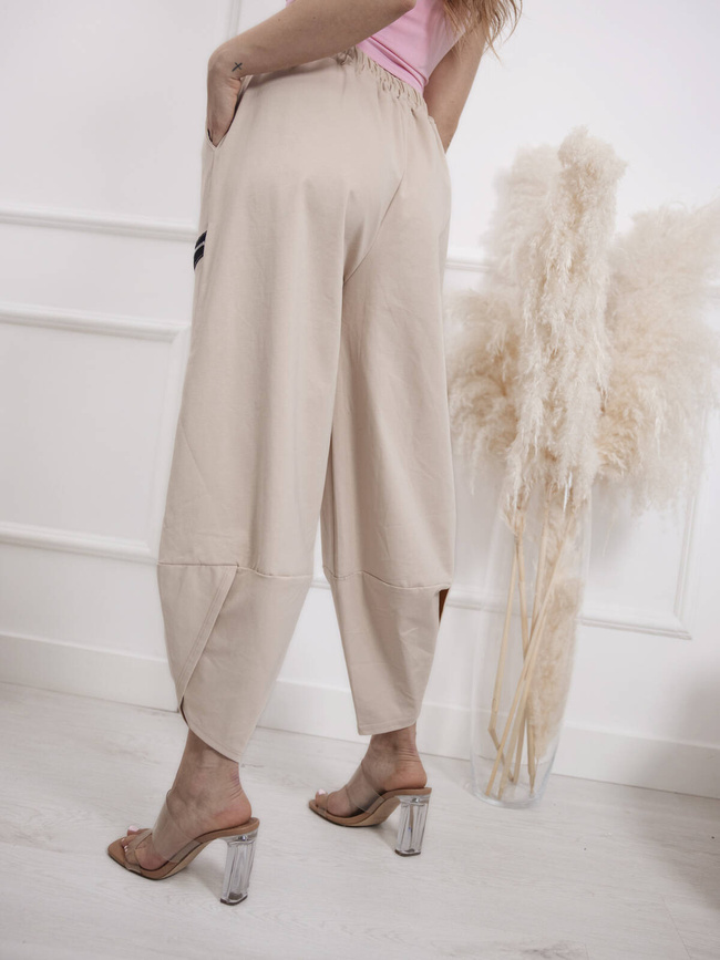 SPODNIE DRESOWE SZEROKIE Z ZAMKIEM NA NOGAWCE- BEŻOWE