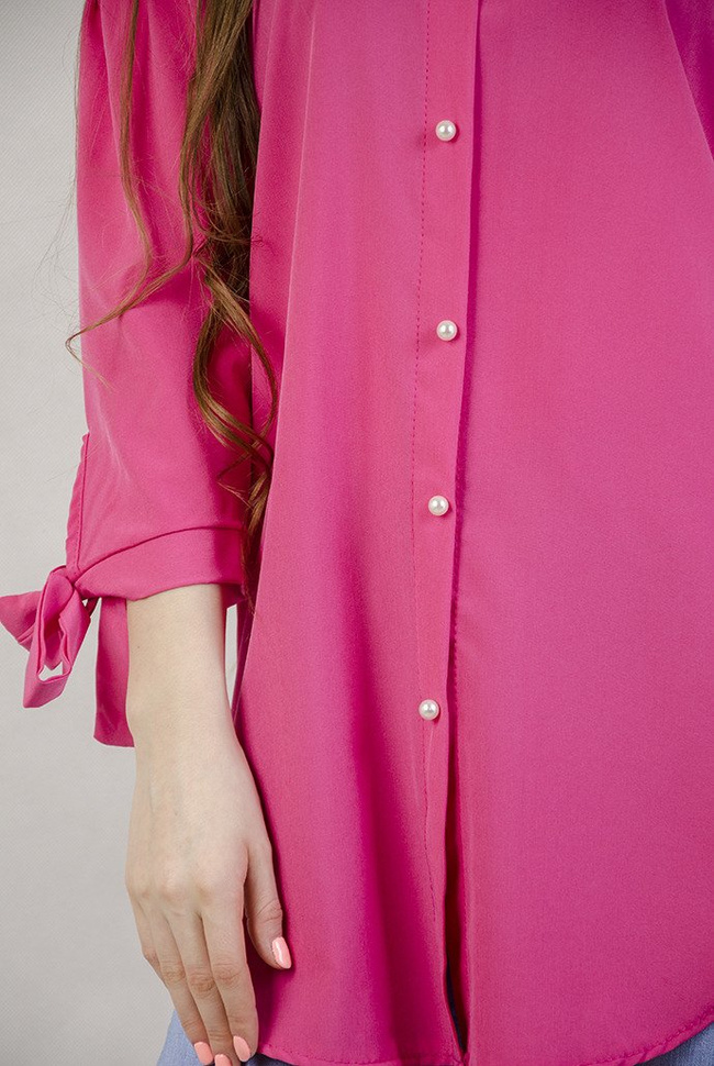 Ciemnorózowa bluzka hiszpanka z koralikami